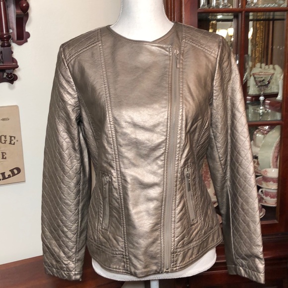 Chico’s Bronze Metallic Faux-Leather Jacket - Picture 3 of 9